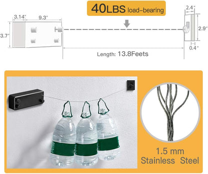 BESy Retractable Clothesline ABS case+Aluminum Dryer with Adjustable Stainless Steel Double Rope String Hotel Style Heavy Duty,Wall Mounted Method, 13.8 Feets,White