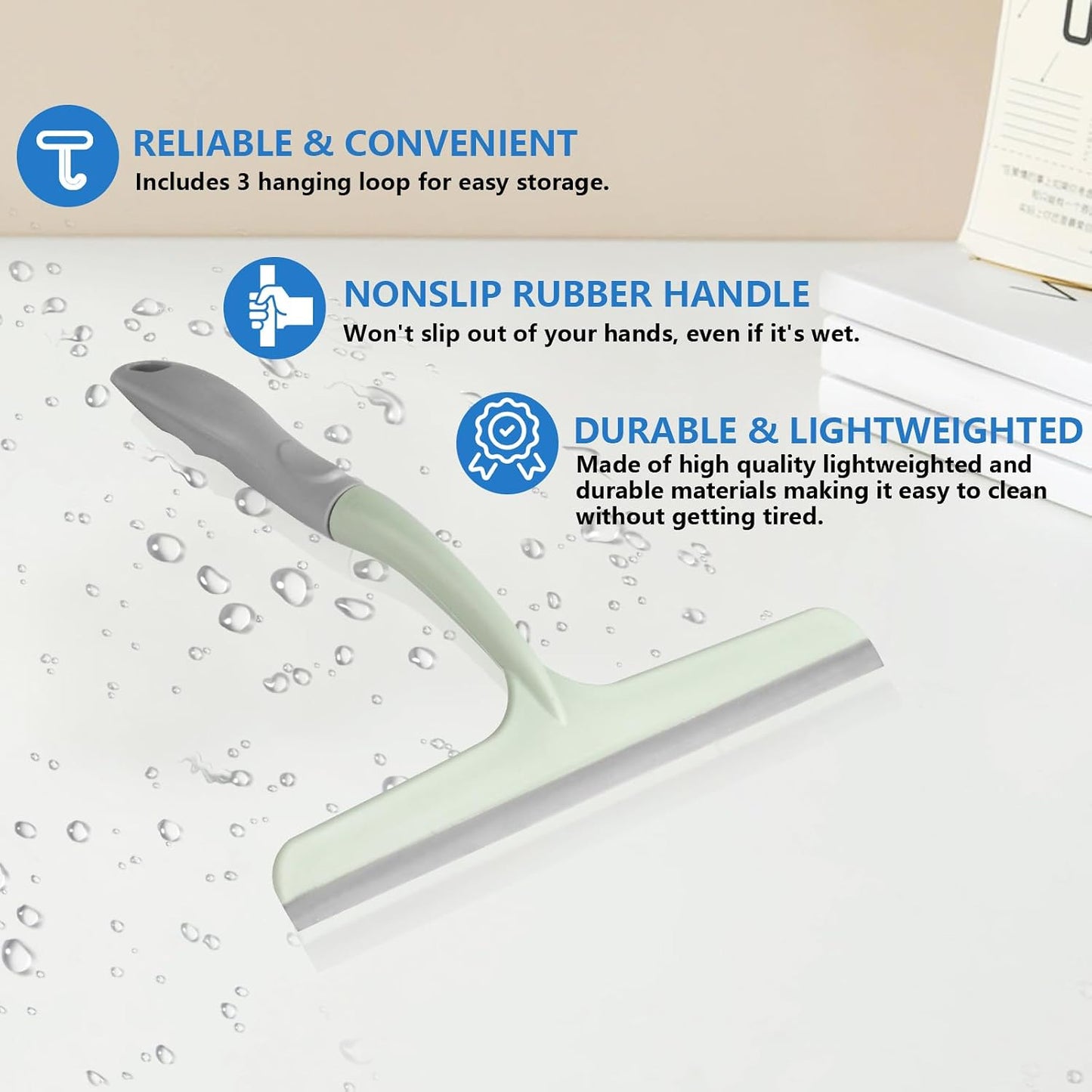 3 Pcs Shower Squeegee for Glass Doors, Car Window Squeegee, Streak-Free Mirror Cleaner Tool for Bathroom Kitchen Sink Countertop Tile Glass Shower Door Scraper Household Squeegees, with 3 Hooks