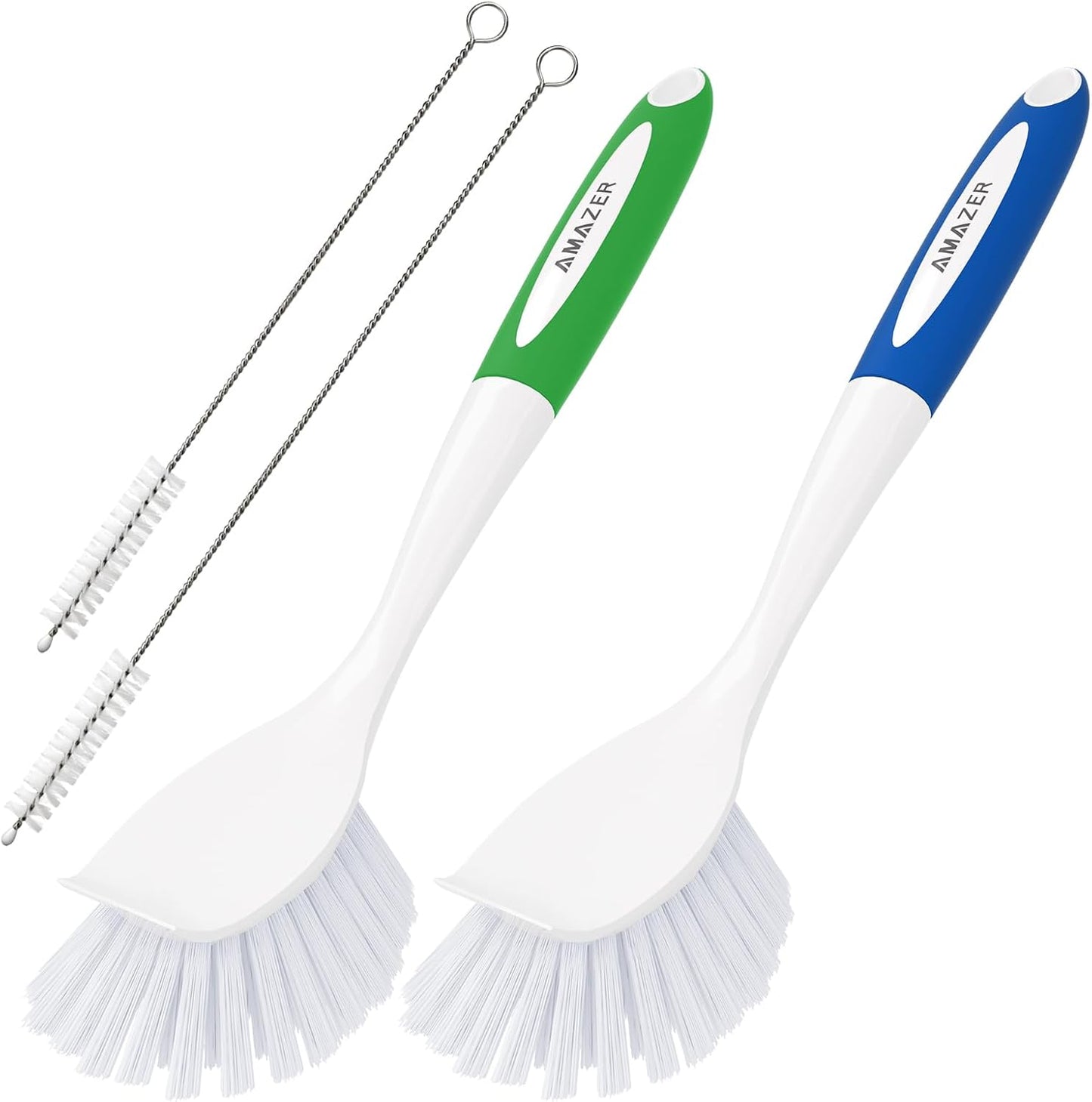 Amazer Dish Brush with Handle, 2 Pack Kitchen Scrub Brushes for Cleaning, Dish Scrubber with Stiff Bristles for Sink, Pots, Pans