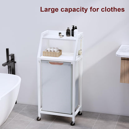 Timberer Laundry Hamper, Laundry Sorter 3 Section, Rolling Laundry Basket with Wheels, 2 Shelves, 3 × 14.5 Gal, Pull-Out and Removable Oxford Fabric Bags, for Laundry Room, Black and Rustic Brown