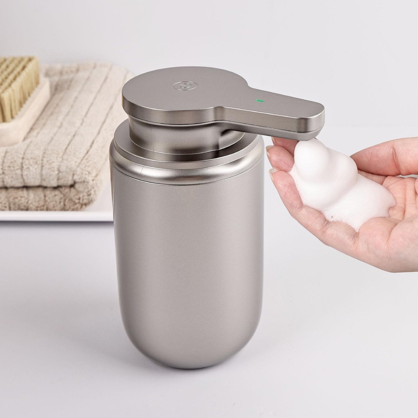 LAOPAO Automatic Foaming Soap Dispenser Plastic, Rechargeable Touchless Foam Hand Soap Dispenser for Bathroom, ABS Soap Pump for Kitchen, Water-Resistant, Xmas Gift 10oz, Plastic (NOT Metal)