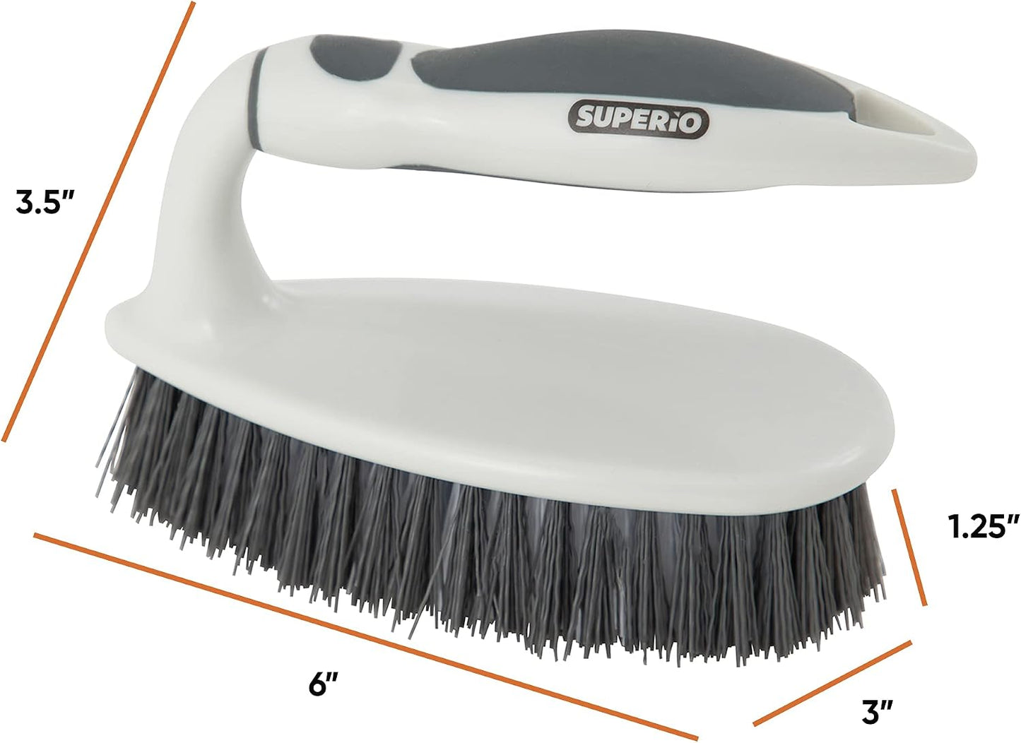 Superio Cleaning Scrub Brush with Stiff Bristles and Comfort Grip Handle, Grey 2 Pack Heavy-Duty Household Utility Scrubber for Kitchen, Bathroom, Shower, Sink, Toilet