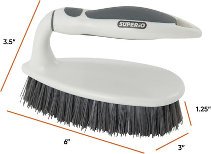 Superio Cleaning Scrub Brush with Stiff Bristles and Comfort Grip Handle, Grey 2 Pack Heavy-Duty Household Utility Scrubber for Kitchen, Bathroom, Shower, Sink, Toilet