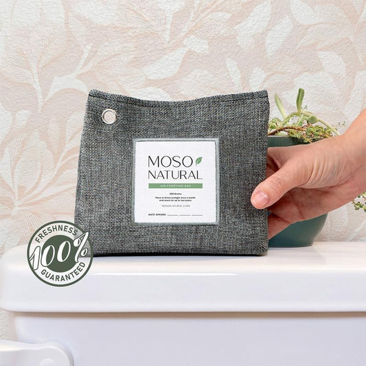 Moso Natural Air Purifying Bag 300g (2 Pack) Premium Charcoal Odor Absorber & Deodorizer for Closets, Bathrooms & Small Spaces — Lasts 2 Years, Pet Odor Eliminator for Home, Unscented Bamboo Charcoal