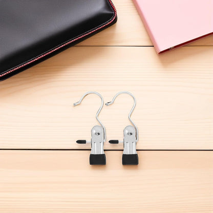 24pcs Stainless Steel Clothes Pins Heavy Duty Laundry Clips with Hooks Portable Windproof Clip Hangers for Bras Underwear Indoor Drying and Closet Organization