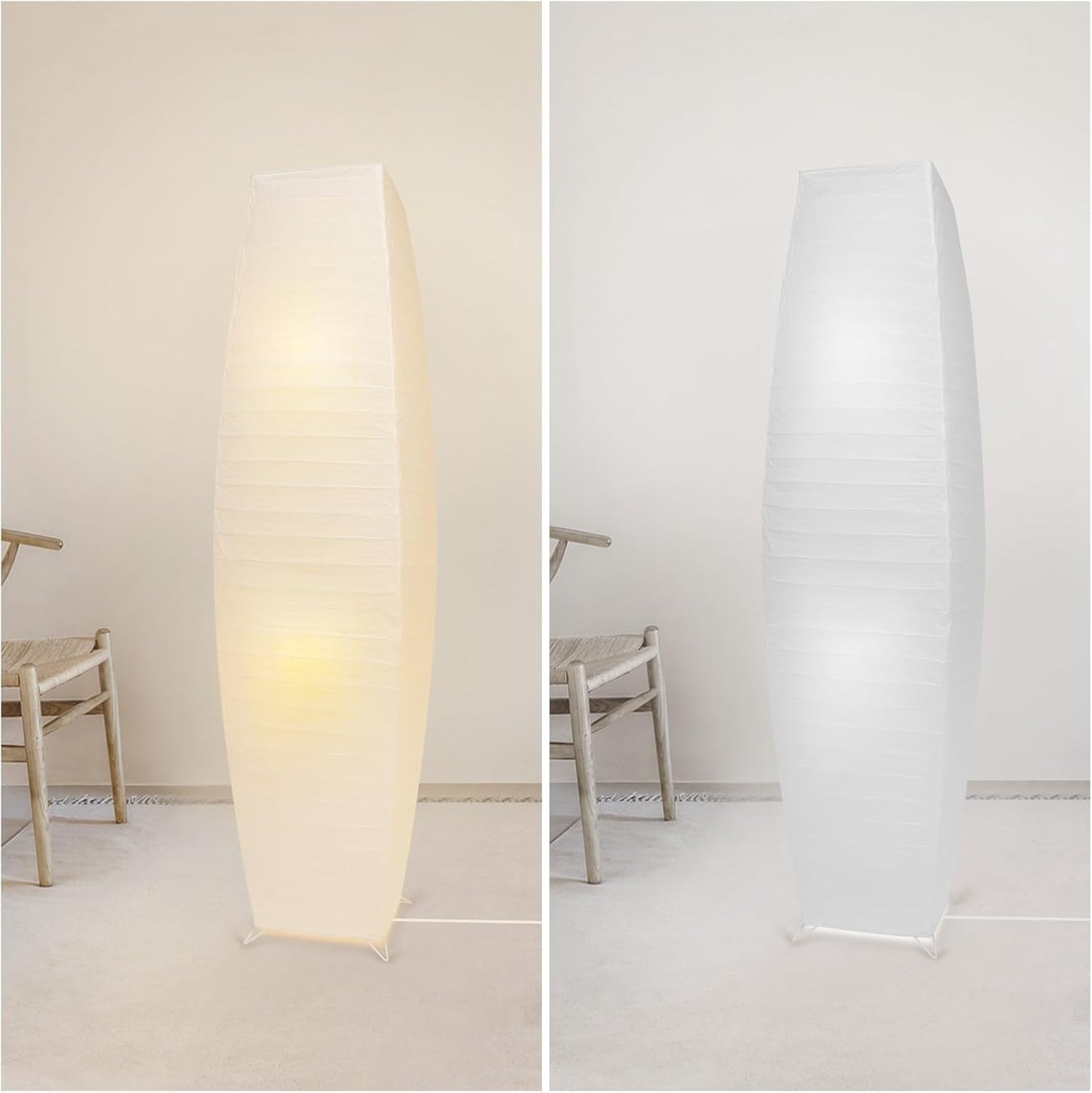 Paper Floor Lamp, Rice Paper Lamp for Living Room, Japanese Floor Lamp Rice Shade for Bedroom, Office& Living Room-Beige(Oval)