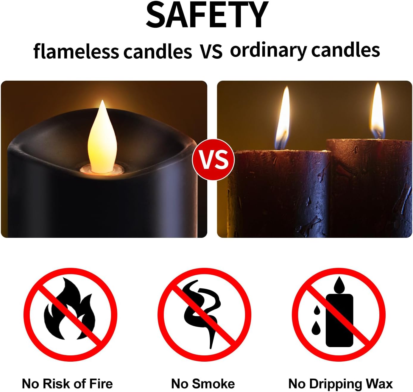 3x3 Flickering Flameless Candles Set of 2, 2AA Battery Life 600 Hours Battery Candles Flickering with Timer,3 inch Flameless Candles with Remote for Indoor/Outdoor, Ivory