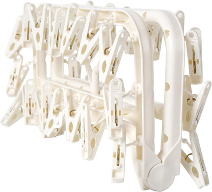Foshine Clothes Drying Racks Foldable Clip Hangers Plastic with 32 Clips | Clip Hangers Wind-Proof Hook Underwear Hanger For Socks Bras Blue