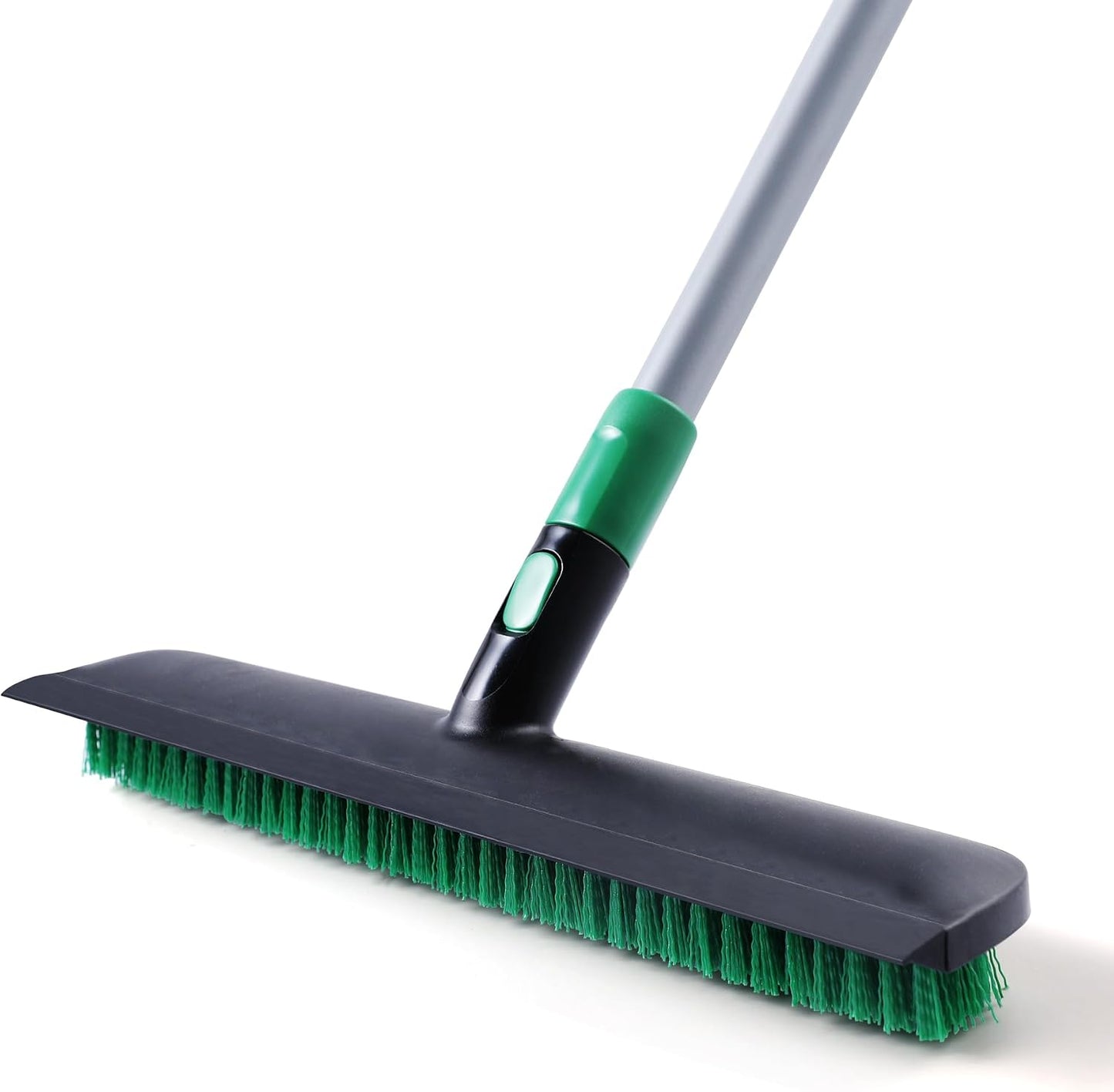 Eyliden Floor Scrub Brush, 15-inch Wide, 55" Long Handle Deck Brush | 2-in-1 Stiff Bristles and Rubber Squeegee, 45° Angle Head, Telescoping Handle, for Bathroom Shower Kitchen Patio Garage