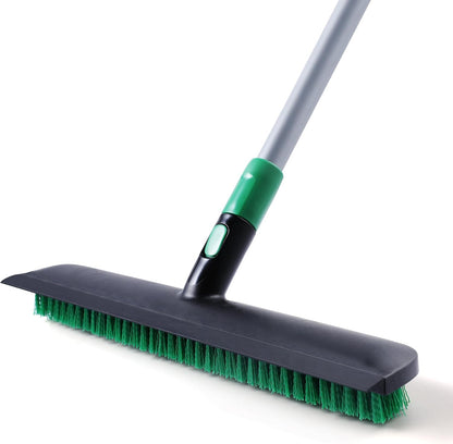 Eyliden Floor Scrub Brush, 15-inch Wide, 55" Long Handle Deck Brush | 2-in-1 Stiff Bristles and Rubber Squeegee, 45° Angle Head, Telescoping Handle, for Bathroom Shower Kitchen Patio Garage