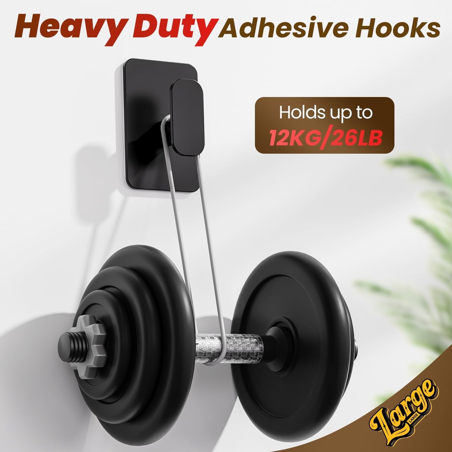 Heavy Duty Adhesive Hooks - 26lb Max, Sticky Wall Hooks Waterproof Stainless Steel for Hanging Towel, Coat, Robe, Towel Hooks Stick on Bathroom, Kitchen, Shower, Door (Black, 4 Pack)