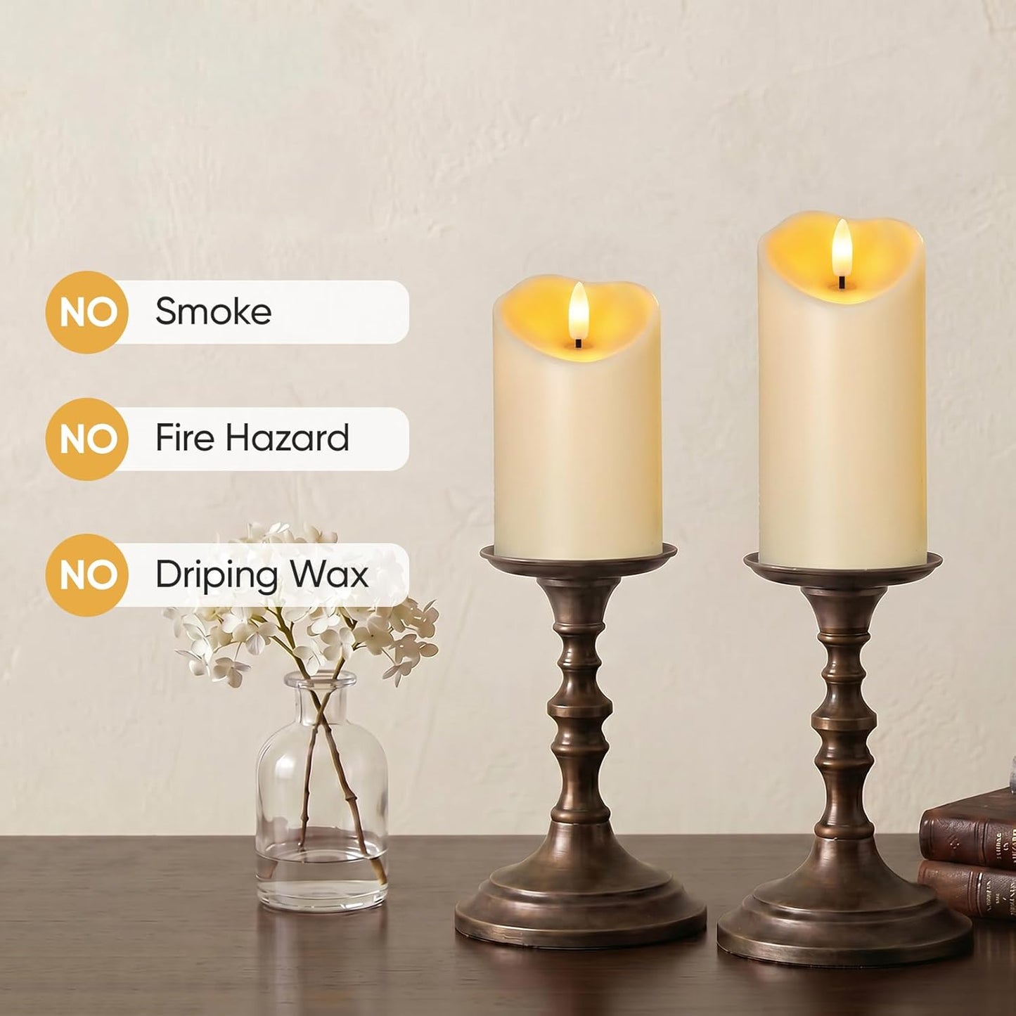 Amagic IP65 Waterproof Outdoor Flameless Candles with Remote, LED Candles Battery Operated with Timer, Flickering Fake Pillar Candle for Outside Patio Yard Decor, Ivory, Set of 5, D3 X H4 5" 6" 8" 8"