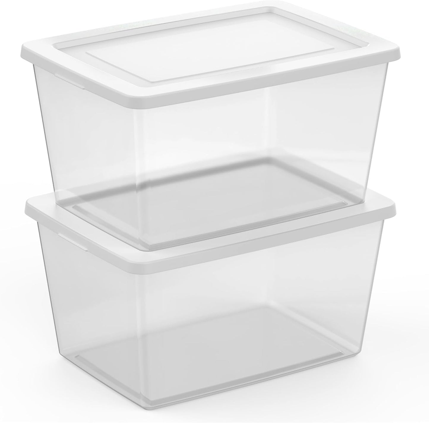 Sterilite 6 Pack Storage Box, 41 Quart Stackable Tote, Clear Plastic Container with Secure Snapping White Lids for Home and Office Organization