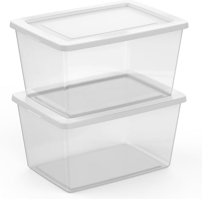 Sterilite 6 Pack Storage Box, 41 Quart Stackable Tote, Clear Plastic Container with Secure Snapping White Lids for Home and Office Organization