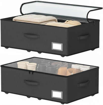 EE-RoomWorld Under Bed Storage with Wheels, No Assemble Required 5.5 inches height grey under bed storage bins,Low Profile Rolling Underbed Shoe Storage containers，dorm underbed storage drawers