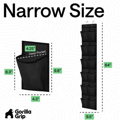 GORILLA GRIP Over the Door Shoe Organizer, 24 Large Breathable Mesh Pockets, Space Saving Hanging Storage Holder, Closet Rack Hanger Holds Up to 40 lbs, Hangs on Closets for Shoes, Accessories, Grey