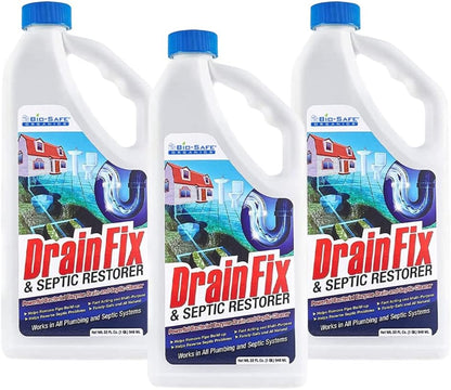 DrainFix & Septic Restorer – 32 oz Enzyme Septic Tank Treatment & Drainfield Restoration – Organic Drain Cleaner for Sewer Lines, RV & Home Plumbing – Safe for Pipes & Septic Systems