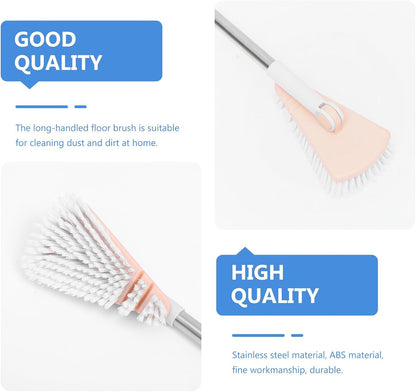 Bathroom Cleaning Brush with Long Handle Stiff Bristles Floor Cleaner Scrub Brush for Tile and Tub in Light Pink for Home Cleaning