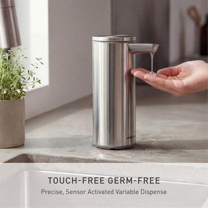 simplehuman Liquid Sensor Pump with Caddy, 9 oz Automatic Soap Dispenser for Kitchen and Bathroom, Touchless Motion Sensor, Variable Dispense, Rechargeable, High-Grade White Steel