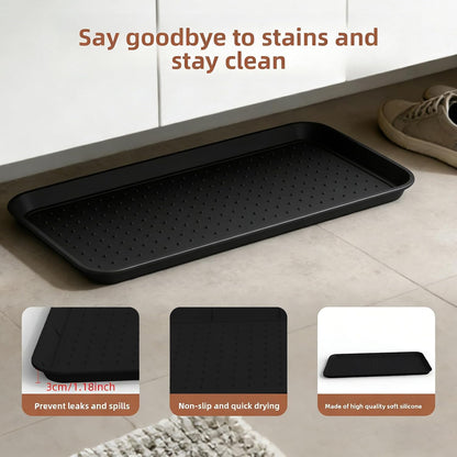 Silicone Boot Tray, 30"x15" Non Slip Shoe Tray for Entryway, Easy to Clean Shoe Mat for Muddy & Wet Shoes Water Proof Rug for Front Door Patio Porch Room (Black)