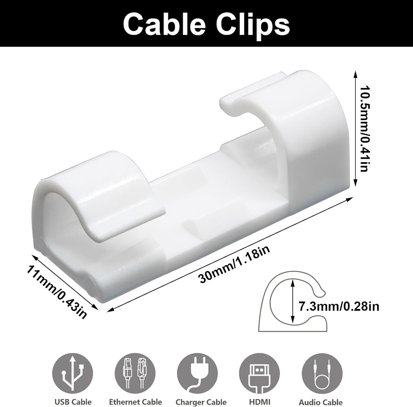 Jiozermi 60 Pcs Self Adhesive White Cable Clips, Cable Wire Management Clips with 3M Adhesive Wall Wire Holder Cord Management for Desk, Wall, TV, Car Dash Cam, RV, Ethernet, PC, Christmas Light
