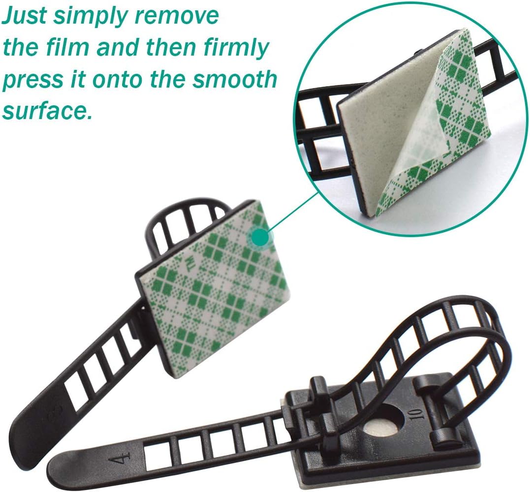25 Pieces Desk Wire Organizer Cable Ties Zip Ties Adhesive Cord Clips Cable Management Cord Keeper Desk Wire Management | Compact 25-pack for desks, entertainment centers, and small home cable setups; adjustable nylon straps release for reuse.