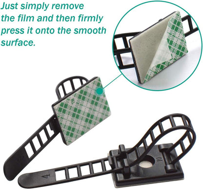 25 Pieces Desk Wire Organizer Cable Ties Zip Ties Adhesive Cord Clips Cable Management Cord Keeper Desk Wire Management | Compact 25-pack for desks, entertainment centers, and small home cable setups; adjustable nylon straps release for reuse.