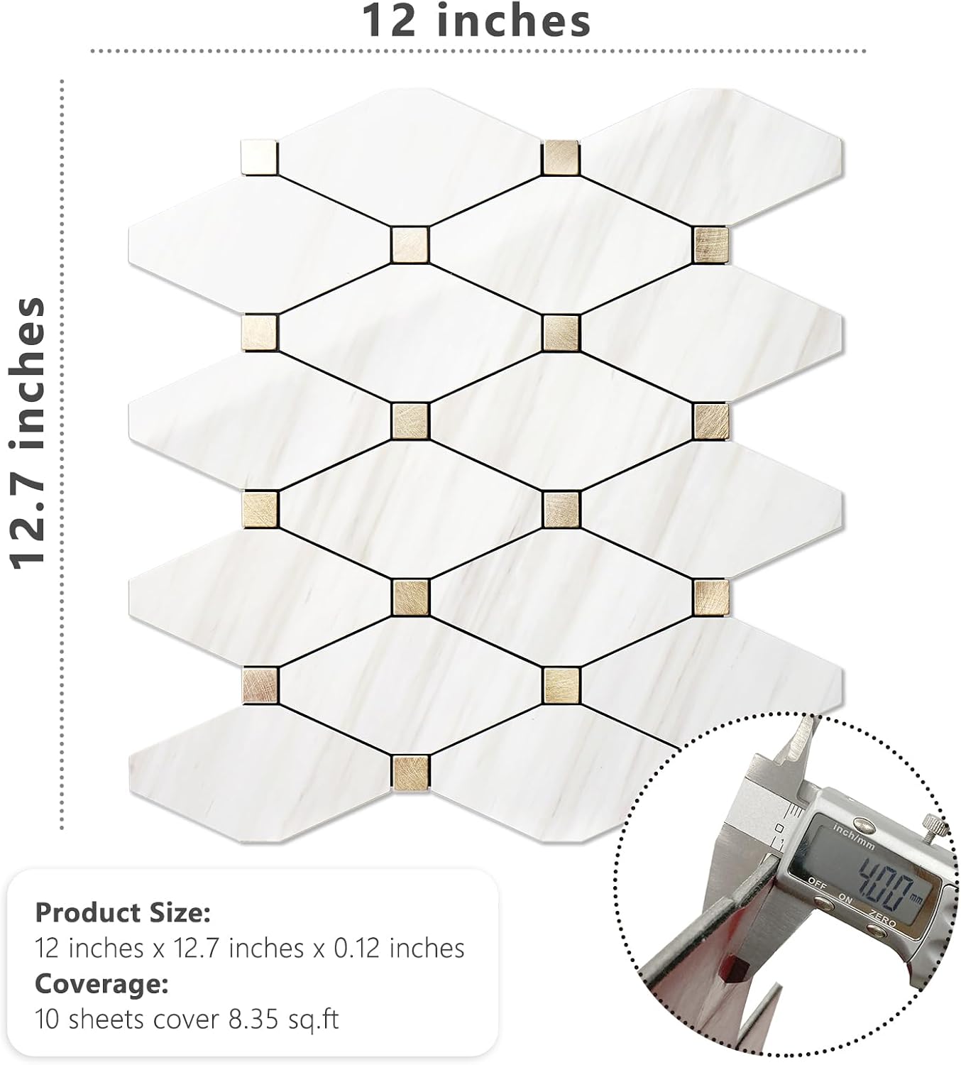 STICKGOO 10 Sheets Peel and Stick Backsplash, Polished Dolomite PVC Mixed Metal Gold Kitchen Backsplash, Stick on Backsplash Wall Tiles for Kitchen, Bathroom, RV