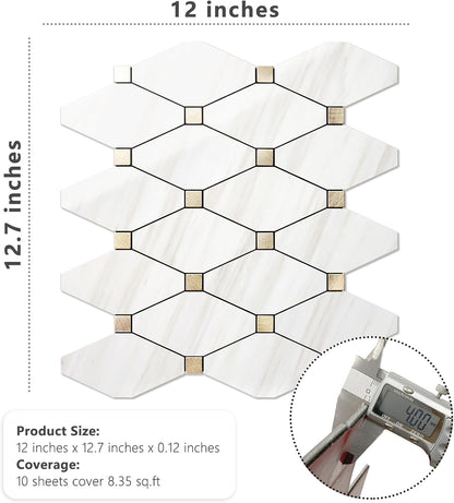STICKGOO 10 Sheets Peel and Stick Backsplash, Polished Dolomite PVC Mixed Metal Gold Kitchen Backsplash, Stick on Backsplash Wall Tiles for Kitchen, Bathroom, RV