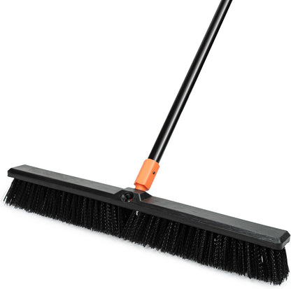 TreeLen 24 Inches Push Broom Outdoor Heavy Duty Floor Scrub Brush with Long Handle Stiff Bristles Broom for Patio Yard Garage Deck Driveway Concrete Floor Cleaning