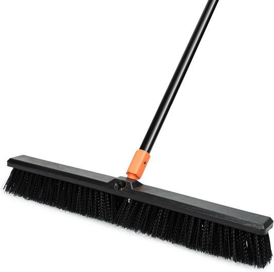 TreeLen 24 Inches Push Broom Outdoor Heavy Duty Floor Scrub Brush with Long Handle Stiff Bristles Broom for Patio Yard Garage Deck Driveway Concrete Floor Cleaning