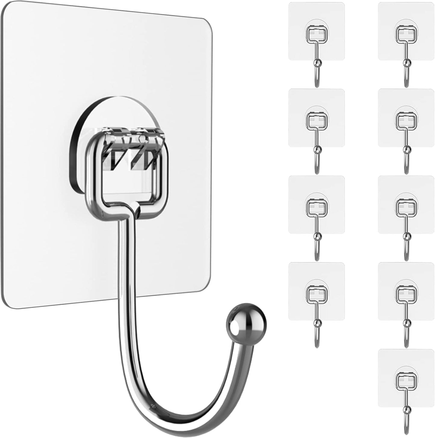 Adhesive Wall Hooks for Hanging - Heavy Duty Large Hooks for Walls No Damage, Towel Sticky Clear Hook, Waterproof, Home, Bathroom, Kitchen, Office, and Outdoor (12 Pack)