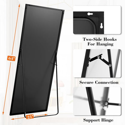 Arched Mirror Full Length, Upgraded 16"x59" Body Wall Mirrors with Shatter-Proof Glass, Floor Standing, Hanging or Leaning, Tall Arch Mirror with Stand Aluminum Alloy Frame for Bedroom, Black