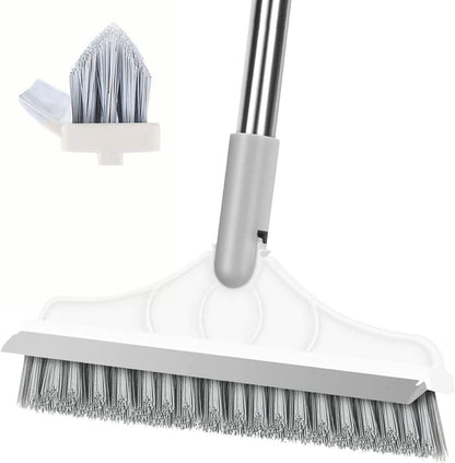 2 in 1 Cleaning Scrub Brush Grout Brush Scrape Floor Scrub Brush with Long Handle V-Shape Stiff Bristle Brush Scrubber with Squeegee 120°Rotating Shower Scruber for Cleaning Bathroom Glass Wall