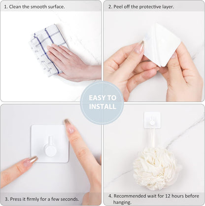 VIS'V Adhesive Towel Hooks, Waterproof Shower Wall Stick on Hooks, 2 Extra Adhesive Strips, White, 4 Pcs