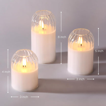 Grey Glass Flameless Pillar Candles with Remote, Flickering Battery LED Candles Table Decor Gift Set of 3