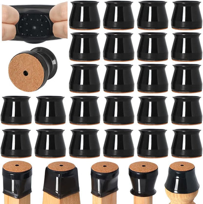 VIUME 24 Pcs Chair Leg Floor Protectors for Hardwood Floors Silicone Covers Felt Pads Furniture Leg Caps Anti-Scratch Reduce Noise Fit (1-5/16" to 2")