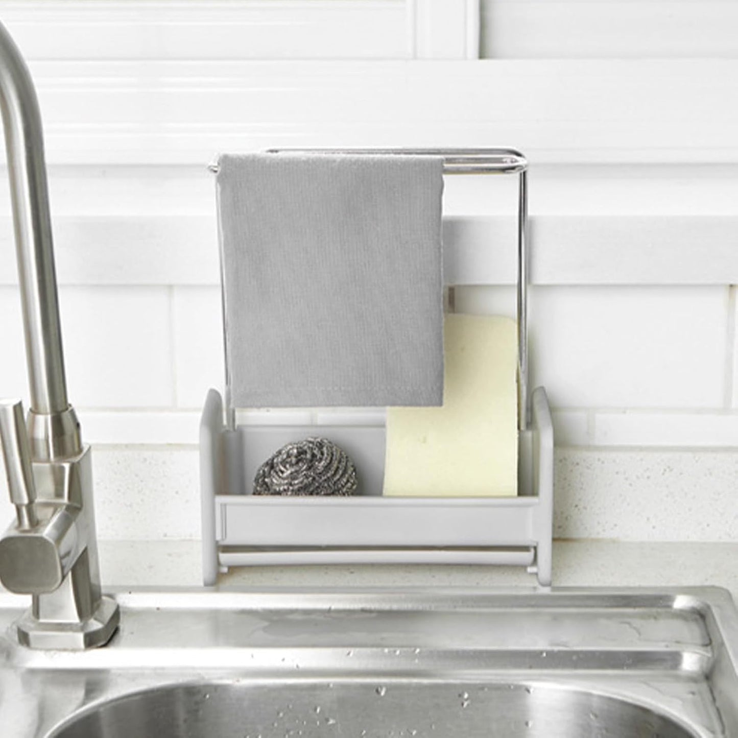 Dishcloth Drying Rack,Compact Versatile Detachable Kitchen Countertop Soap Sponge Organizer Wall Mounted Hanging Storage Solution,for Kitchen and Bathroom