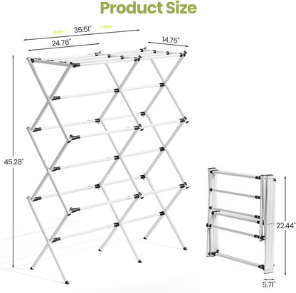 APEXCHASER Extra Large Clothes Drying Rack, Foldable & Extendable Laundry Rack with Adjustable Size (20.87"-35.43" L), Space-Saving, Rust-Resistant Frame for Indoor/Outdoor Use, White