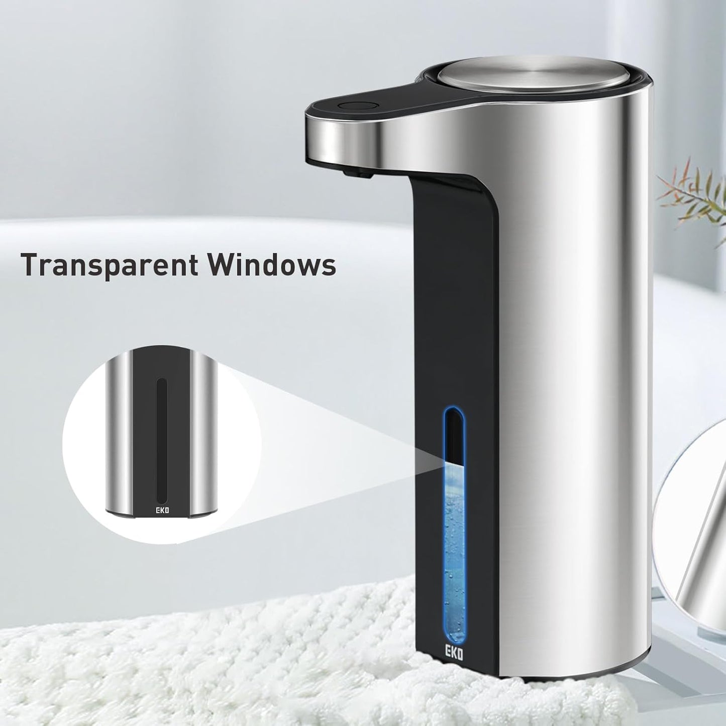 EKO Aroma 9 fl oz Automatic Liquid Soap Dispenser, Rechargeable & Water-Resistant Soap Dispenser for Kitchen and Bathroom with Adjustable Volume Control (Matte Black Steel)