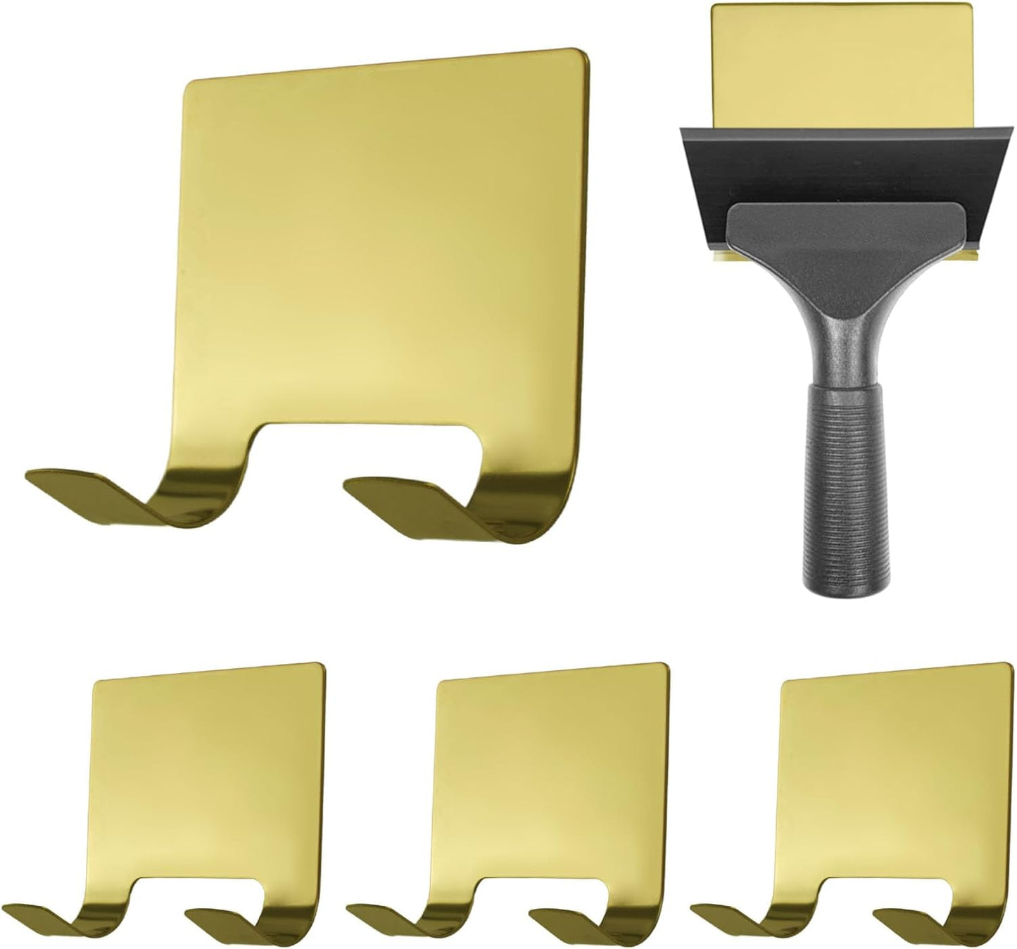 MOROBOR 4 Pcs Shower Squeegee Adhesive Hook, All-Purpose Scraper Holders Towel Hooks Stainless Steel Waterproof Storage Hook Bath Accessories for Kitchen & Bathroom（Silver）