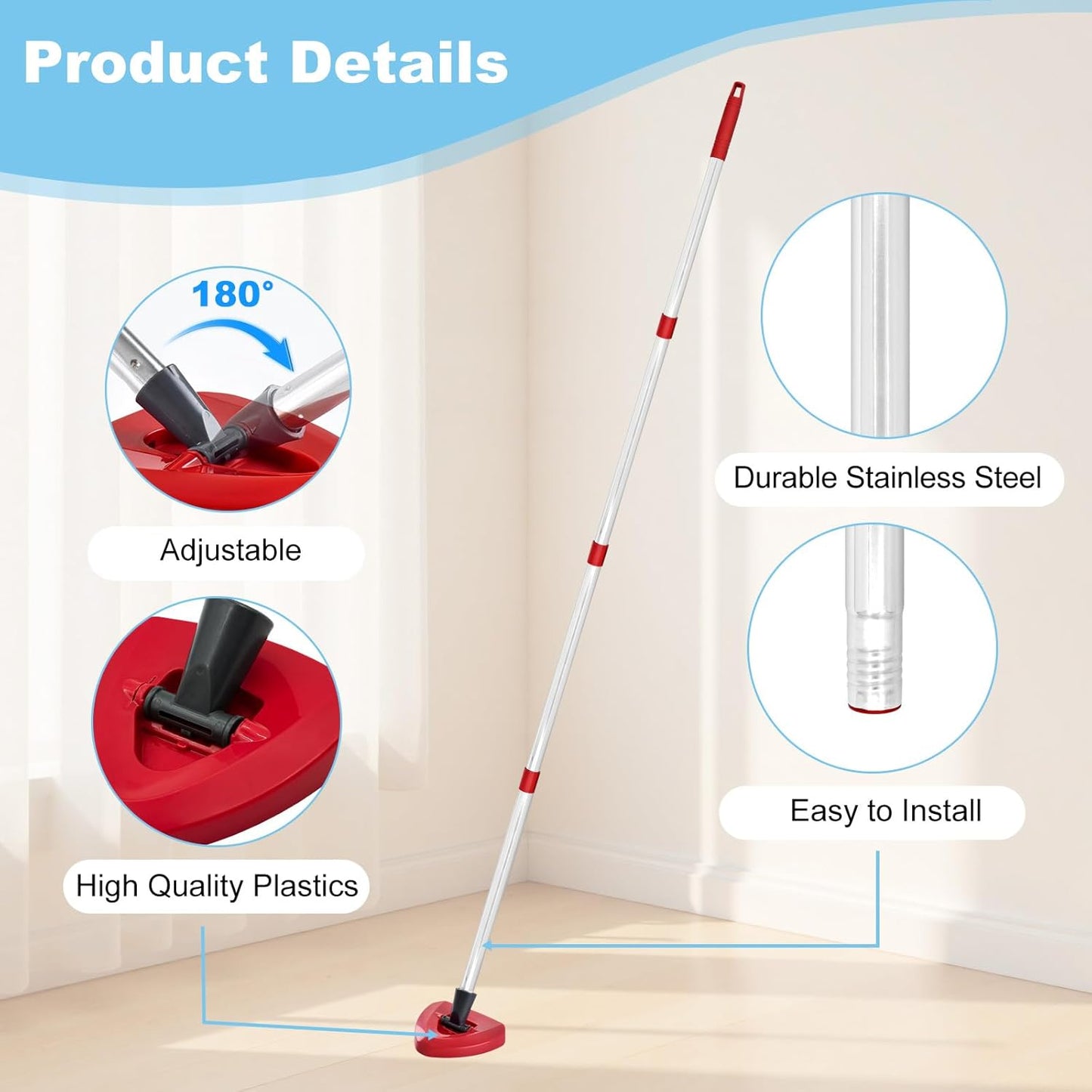 Mop Heads for O Cedar RinseClean 2 Tank Spin Mop System, 3 Microfiber Mop Head Refills and 3 Chenille Mop Pads,1 Scrub Brush, and 1 Mop Base with Mop Handle Set Combo