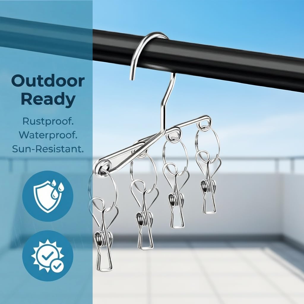 4PCS Double Clip Stainless Steel Travel Hanger, Portable Rustproof Space Saving Laundry Drying Hanger with Dual Clips, Compact Hotel Travel Hanger for Socks Handkerchiefs Small Items