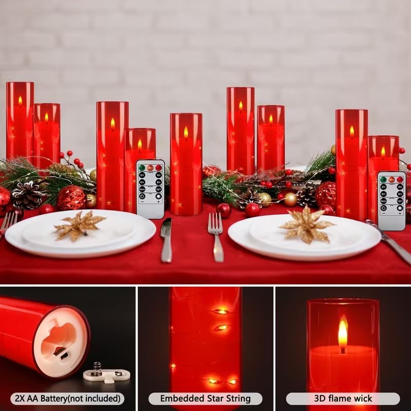 Set of 24 Slim Outdoor LED Candles, Battery Operated Flickering Fake Candles with 10-Key Timers for Patio & Porch Decor, 2.2 Inch Diameter Waterproof Resin Pillars for Large Events & Sconces (White)