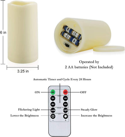 Amagic 3" x 6" Waterproof Outdoor Flameless Candles, Battery Operated Candles with Remote and Timer, Flickering LED Pillar Candle for Outside Patio Garden and Indoor Home Decor, Ivory, Set of 2