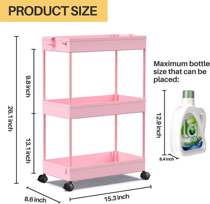 SPACEKEEPER 5-Tier Rolling Cart, Bathroom Storage Organizer Utility Cart, Mobile Shelving Unit Slide Out Shelves for Kitchen Living Room Laundry Room & Dressers, Black