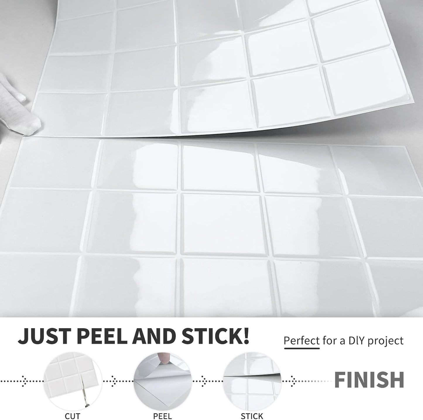 DEWOO Colorful Peel and Stick Backsplash Tiles Kitchen Bathroom Square Self Adhesive Wall Tile Checkered Stickers,Multicolor (10-Sheet, 12"×12")