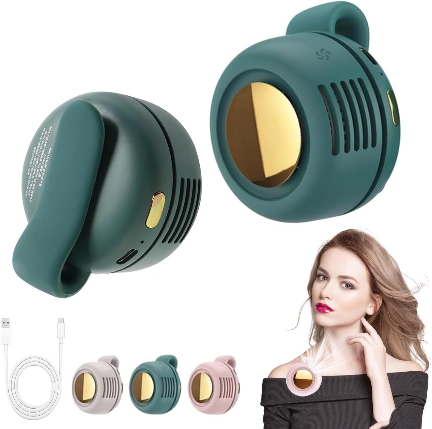 Portable Silent Mini Bladeless Fan Clip On, Small Fan Clip on for Shirt & Waist, Adjustable 3-Speed Suspended Whirlwind Fans, For Outdoor & Travel & Office, Travel Accessories, Gift (Black)