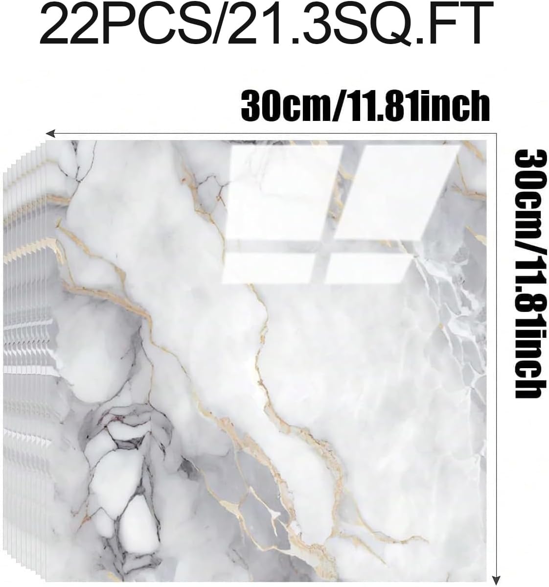 Chejiaye 10pcs Marble Peel and Stick Backsplash Waterproof Washroom Wall Panels, Peel and Stick Tile, PVC Foam Wall Panels for Kitchen,Bathroom,Living Room,Blue and Gold(Not Real Tile,11.8" x 11.8")