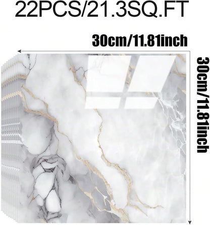 Chejiaye 10pcs Marble Peel and Stick Backsplash Waterproof Washroom Wall Panels, Peel and Stick Tile, PVC Foam Wall Panels for Kitchen,Bathroom,Living Room,Blue and Gold(Not Real Tile,11.8" x 11.8")